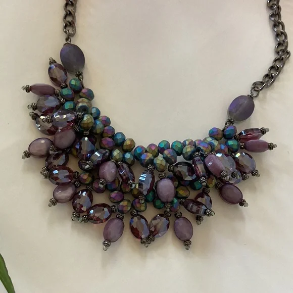 Purple Beaded Statement Necklace - Picture 5 of 10